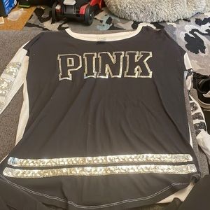 Pink long sleeve shirt with pink on the front and the sleeves